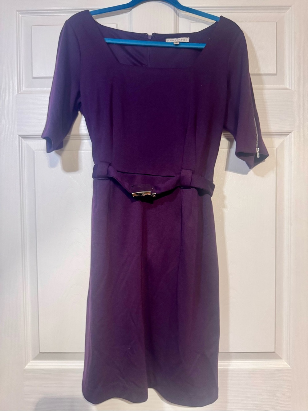 Classic Purple Midi Sheath Dress with Waist Accent